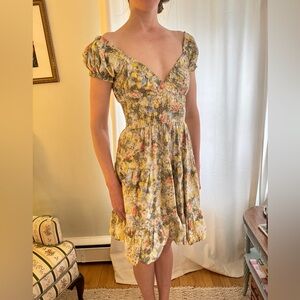 Daniel Bernstein Cotton Mini Dress, Cream and Yellow, S